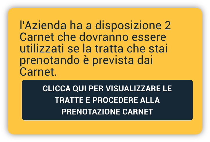 Pop-up di avviso per utilizzo Carnet aziendali